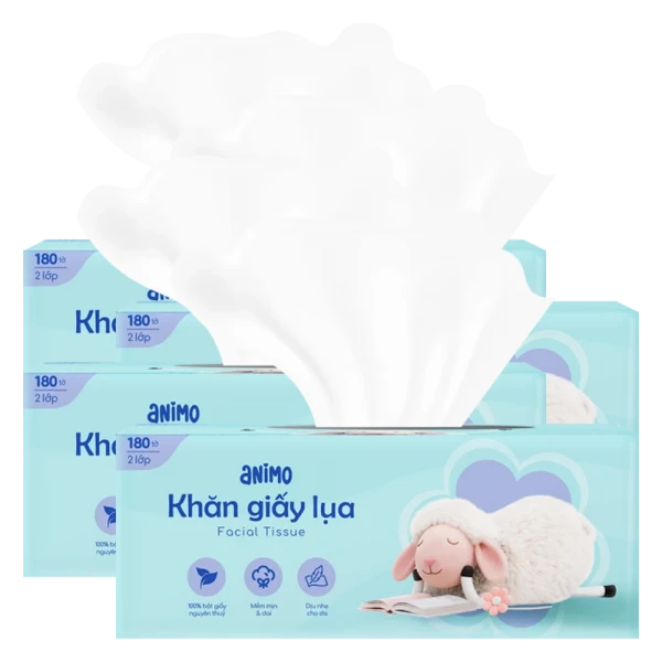 Combo 4 Khăn giấy hộp 2 lớp Animo (180 tờ)