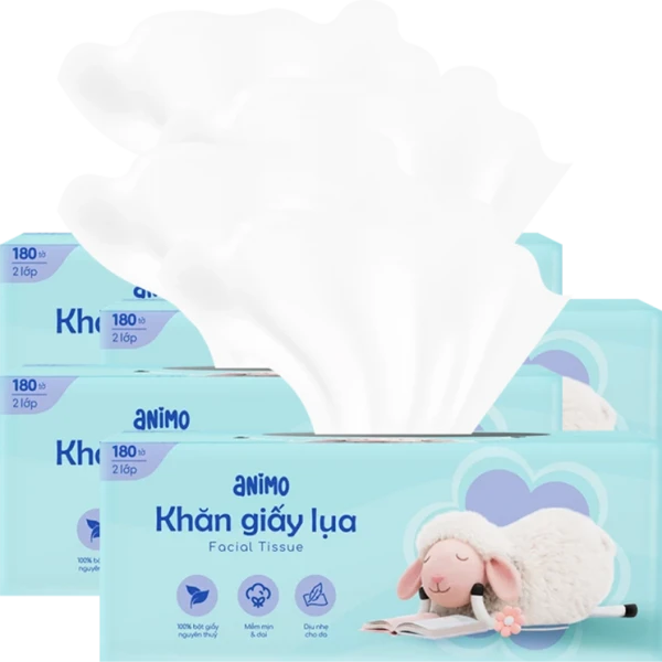 Combo 4 Khăn giấy hộp 2 lớp Animo (180 tờ)