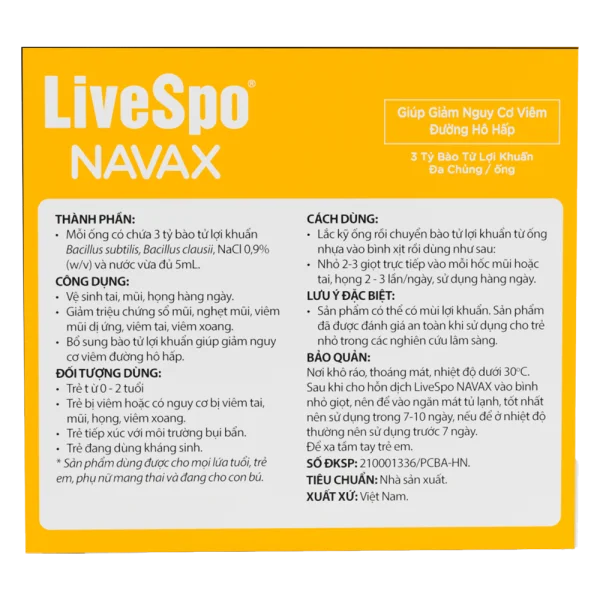 LiveSpo Navax dạng nhỏ giọt cho trẻ sơ sinh và trẻ em (5 ống x 5ml)