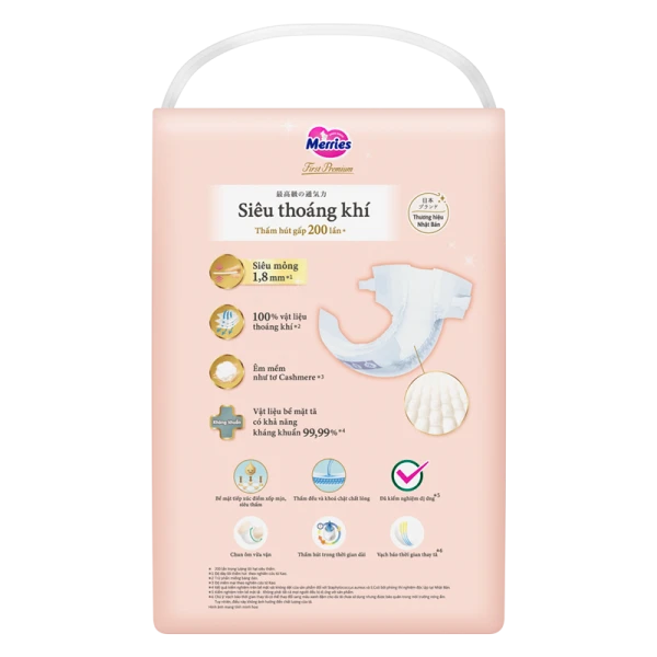 Tã dán Merries First Premium siêu thoáng khí NB 62 miếng (Sơ sinh - 5kg)