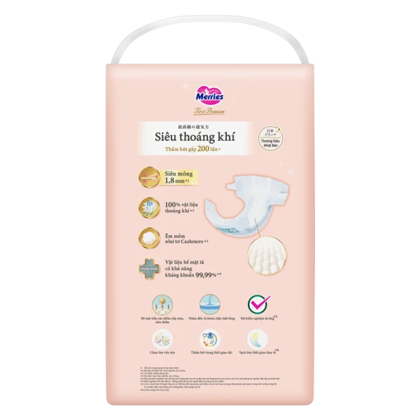 Tã dán Merries First Premium siêu thoáng khí size S 56 miếng (4–8kg)
