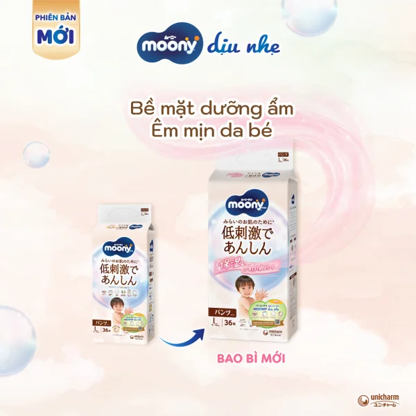 Tã quần Moony Dịu nhẹ (L, 36 miếng) (giao bao bì ngẫu nhiên)