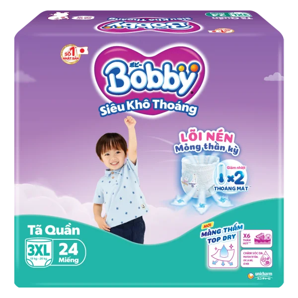 Bỉm tã quần Bobby size XXXL 22 miếng (20-35kg) (giao bao bì ngẫu nhiên)
