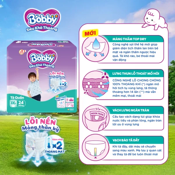 Bỉm tã quần Bobby size XXXL 22 miếng (20-35kg) (giao bao bì ngẫu nhiên)