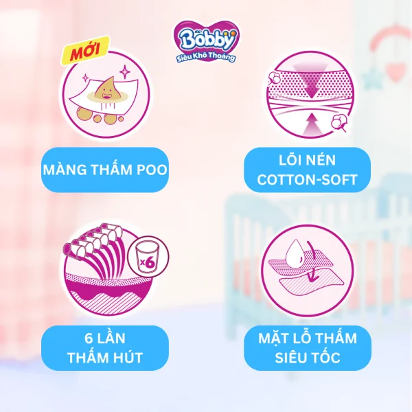 Tã dán Bobby siêu thấm - khô thoáng  (Sơ sinh, dưới 5kg, 70 miếng) (giao bao bì ngẫu nhiên)
