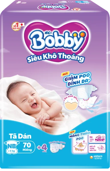 Tã dán Bobby siêu thấm - khô thoáng  (Sơ sinh, dưới 5kg, 70 miếng) (giao bao bì ngẫu nhiên)