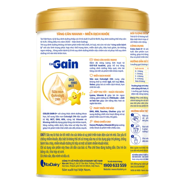 Sữa Colos Gain 0+ 800g (0 - 12 tháng) - Giao bao bì ngẫu nhiên