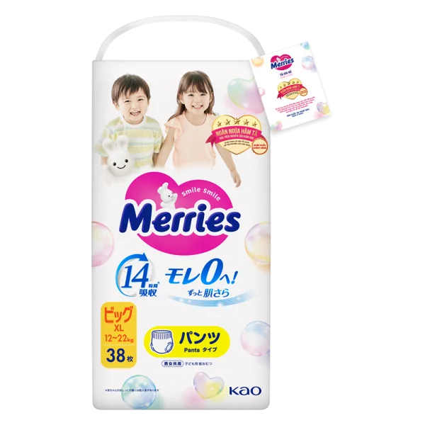 Tã quần Merries (XL, 12-22kg, 38 miếng) (giao bao bì ngẫu nhiên)