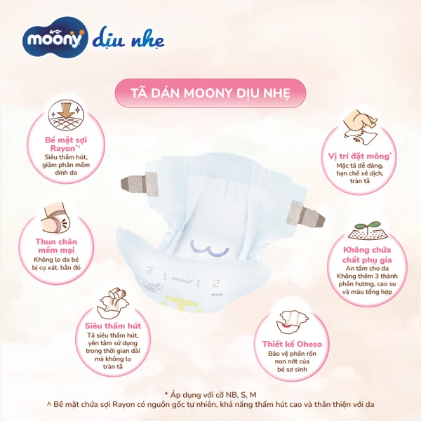Bỉm tã dán Moony Dịu Nhẹ (NB, 60 miếng + 6 miếng) (bao bì giao ngẫu nhiên)