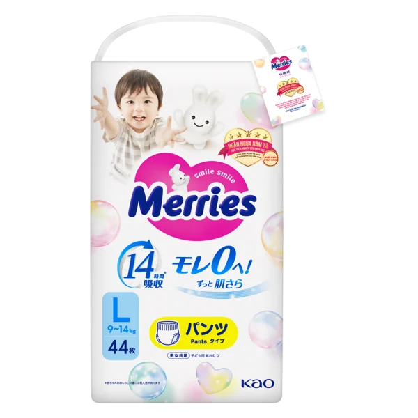 Tã quần Merries (L, 9-14kg, 44 miếng) (giao bao bì ngẫu nhiên)