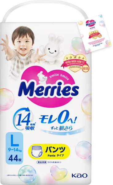 Tã quần Merries (L, 9-14kg, 44 miếng) (giao bao bì ngẫu nhiên)