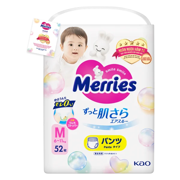 Tã quần Merries (M, 6-11kg, 52 miếng) (giao bao bì ngẫu nhiên)