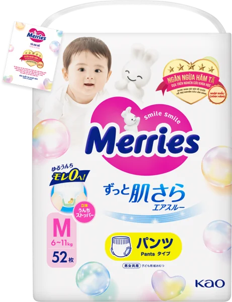Tã quần Merries (M, 6-11kg, 52 miếng) (giao bao bì ngẫu nhiên)
