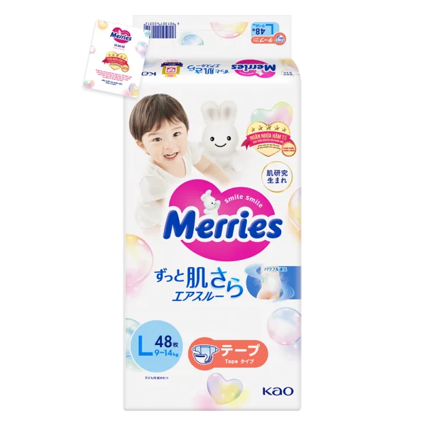 Tã dán Merries (L, 9-14kg, 48 miếng) - Bao bì giao ngẫu nhiên