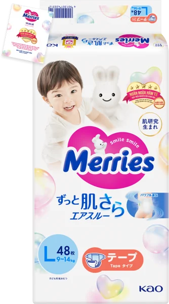 Tã dán Merries (L, 9-14kg, 48 miếng) - Bao bì giao ngẫu nhiên
