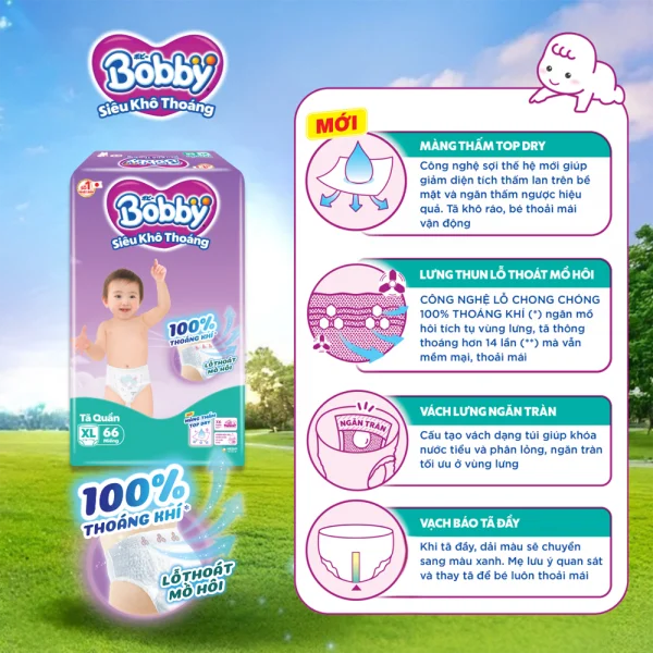 Tã quần Bobby size XL, 66 miếng (giao bao bì ngẫu nhiên)