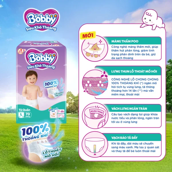 Tã quần Bobby size L, 70 miếng (giao bao bì ngẫu nhiên)