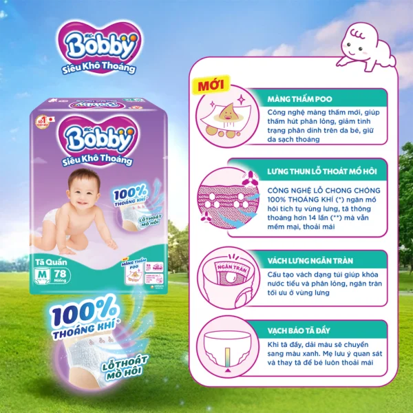 Tã quần Bobby size M, 78 miếng (giao bao bì ngẫu nhiên)