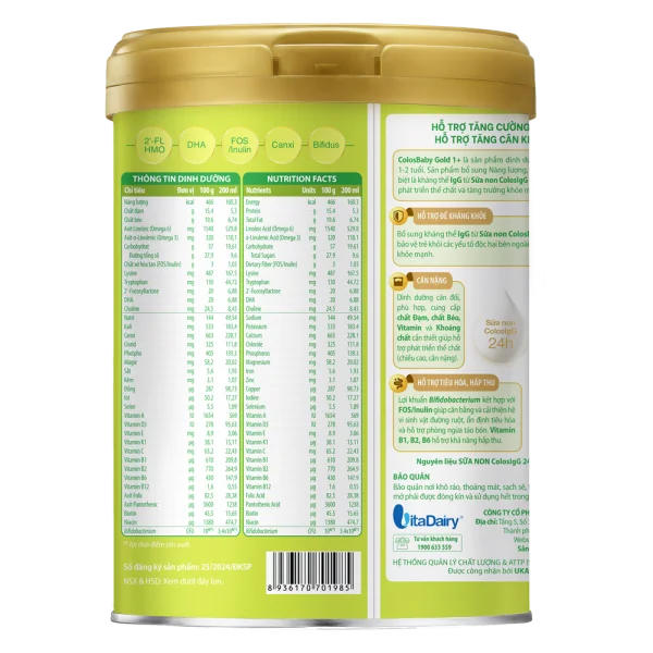 Sữa ColosBaby Gold 1+ 800g - S (1-2 tuổi) - Giao bao bì ngẫu nhiên
