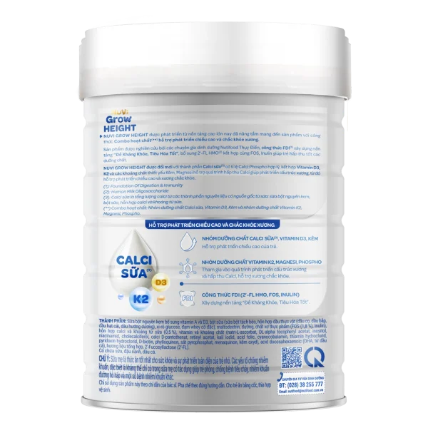 Sản phẩm dinh dưỡng công thức Nuvi Grow Height 1+ cho trẻ 1-2 tuổi (800g)