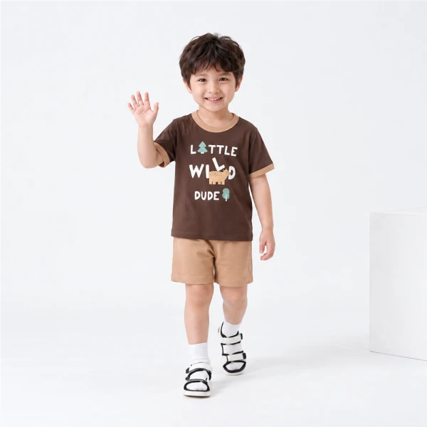 Bộ bé trai ngắn Animo Easy FW26 HN0926042 (1-4Y,Nâu đậm-Be)