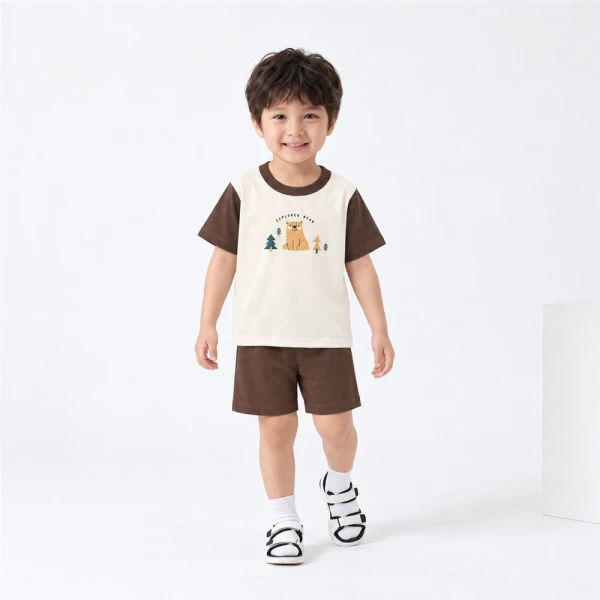 Bộ bé trai ngắn Animo Easy FW26 HN0926043 (1-4Y,Kem-Nâu đậm)