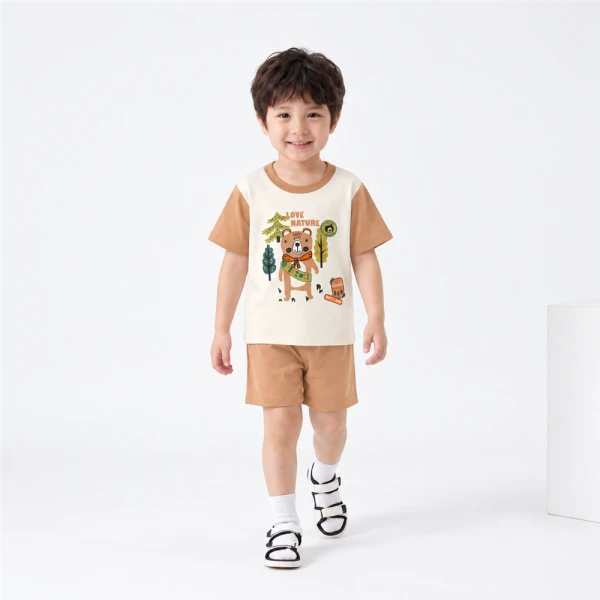 Bộ bé trai ngắn Animo Easy FW26 HN0926044 (1-4Y,Kem-Be)