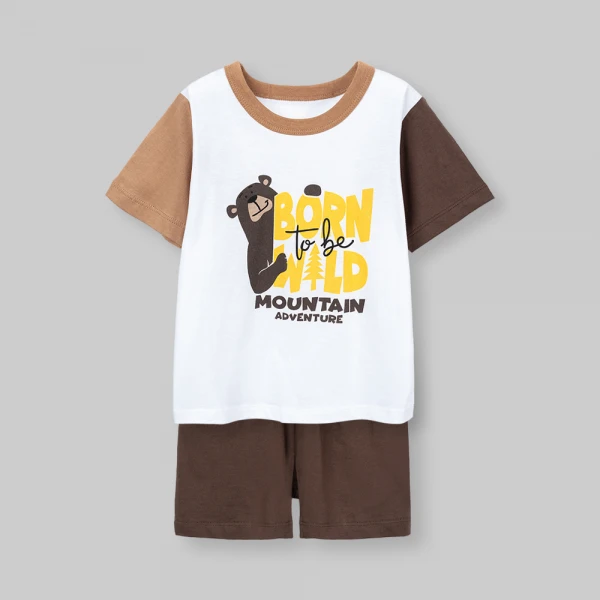Bộ bé trai ngắn Animo Easy FW26 HN0926045 (1-4Y,Trắng-Nâu đậm)