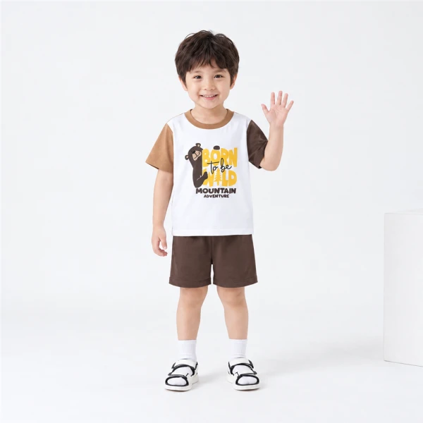 Bộ bé trai ngắn Animo Easy FW26 HN0926045 (1-4Y,Trắng-Nâu đậm)