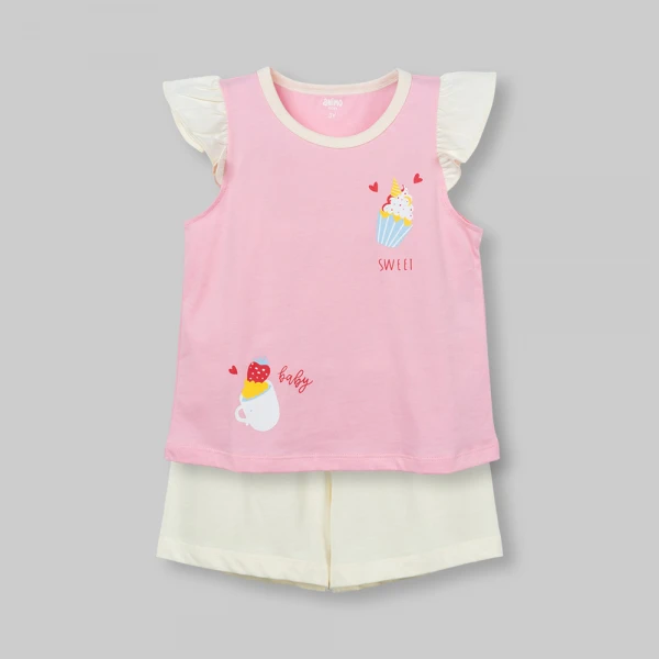 Bộ bé gái ngắn Animo Easy FW26 TQ0826077 (1Y-4Y,Hồng-kem)