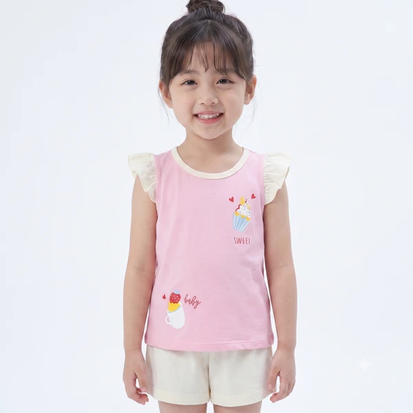 Bộ bé gái ngắn Animo Easy FW26 TQ0826077 (1Y-4Y,Hồng-kem)