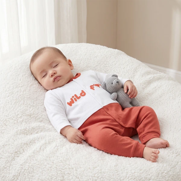 Bodysuit đông bé trai dài Animo Fox FW26 VD0726065 (0-12M,Trắng-Đỏ đô)