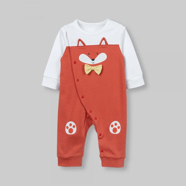 Bodysuit đông bé trai dài Animo Fox FW26 VD0726066 (0-12M,Trắng-Đỏ cam)