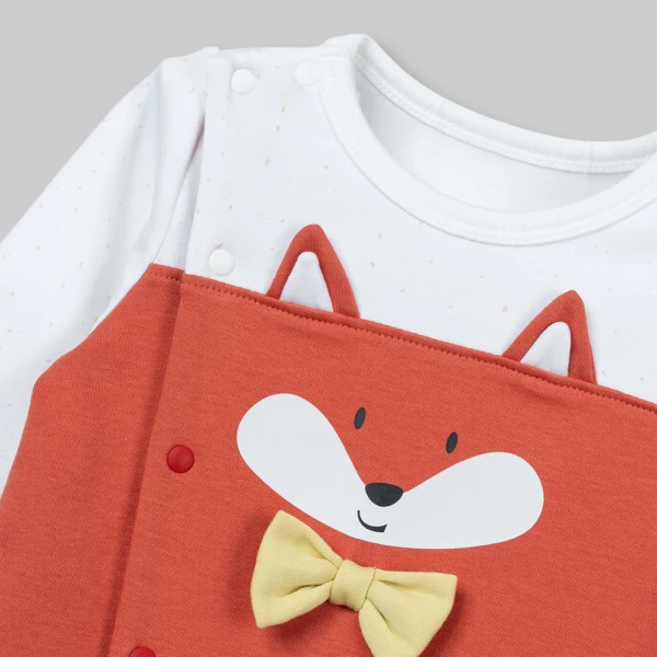 Bodysuit đông bé trai dài Animo Fox FW26 VD0726066 (0-12M,Trắng-Đỏ cam)