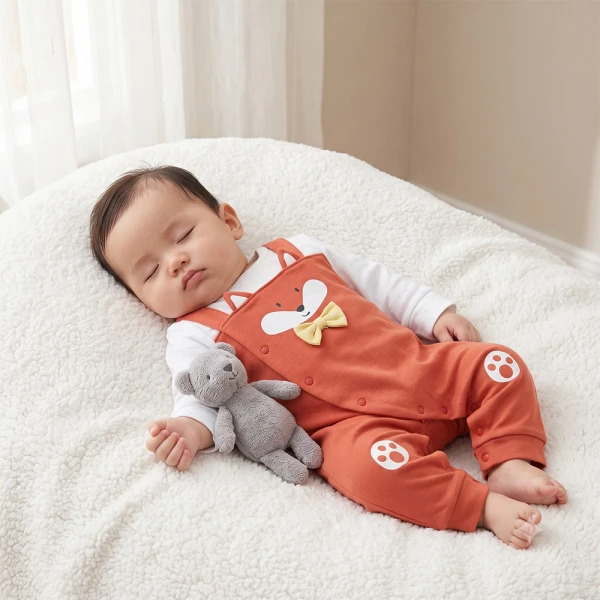 Bodysuit đông bé trai dài Animo Fox FW26 VD0726066 (0-12M,Trắng-Đỏ cam)