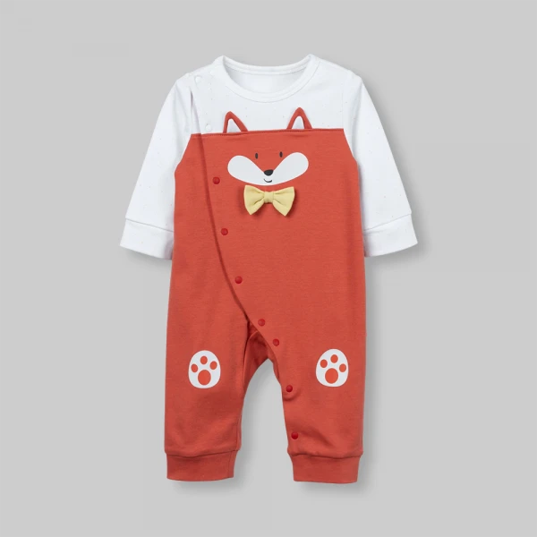 Bodysuit đông bé trai dài Animo Fox FW26 VD0726066 (0-12M,Trắng-Đỏ cam)