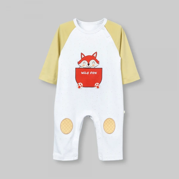 Bodysuit đông bé trai dài Animo Fox FW26 VD0726067 (0-12M,Trắng-lá nhạt)