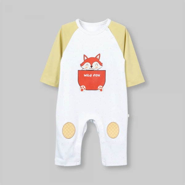 Bodysuit đông bé trai dài Animo Fox FW26 VD0726067 (0-12M,Trắng-lá nhạt)