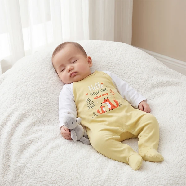 Bodysuit đông bé trai dài Animo Fox FW26 VD0726068 (0-12M,Lá-trắng)