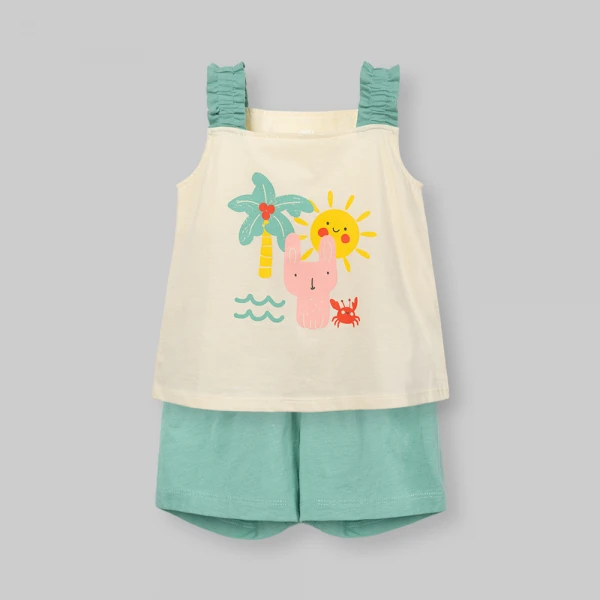 Bộ bé gái ngắn Animo Easy SU26 LU0626005 (1Y-4Y,Kem-Lá)