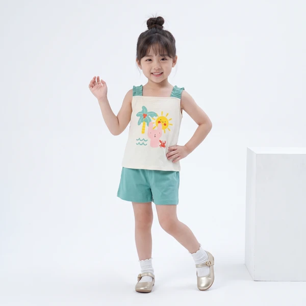 Bộ bé gái ngắn Animo Easy SU26 LU0626005 (1Y-4Y,Kem-Lá)