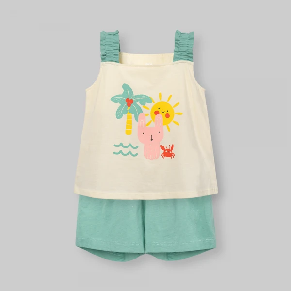 Bộ bé gái ngắn Animo Easy SU26 LU0626005 (1Y-4Y,Kem-Lá)