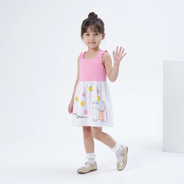 Đầm bé gái Animo Easy SU26 LU0826003 (1Y-4Y,Hồng-trắng)