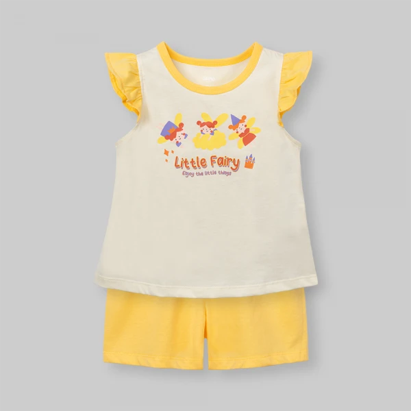 Bộ bé gái ngắn Animo Easy SU26 LU0826005 (1Y-4Y,Kem-Vàng)