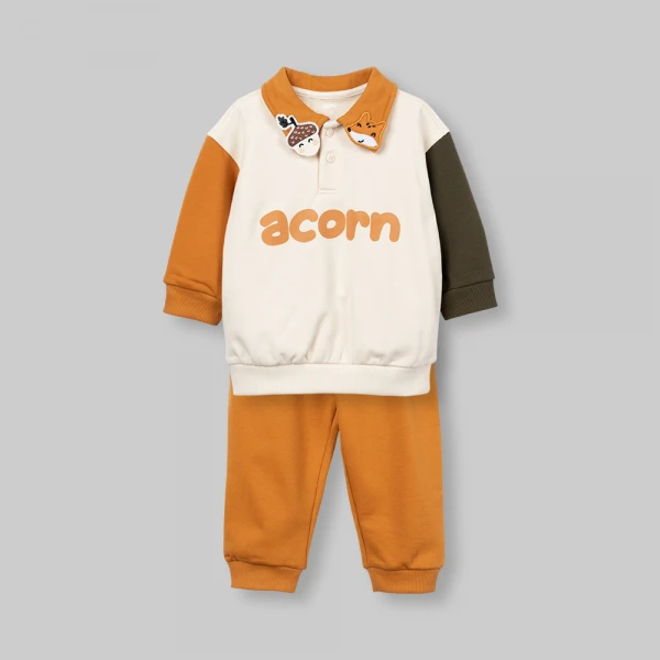 Bộ đông bé trai dài polo Animo Sồi và Sóc FW26 HN0826017 (1-4Y,Kem-Vàng)