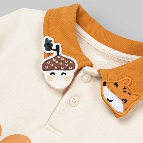 Bộ đông bé trai dài polo Animo Sồi và Sóc FW26 HN0826017 (1-4Y,Kem-Vàng)