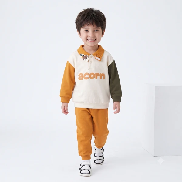 Bộ đông bé trai dài polo Animo Sồi và Sóc FW26 HN0826017 (1-4Y,Kem-Vàng)