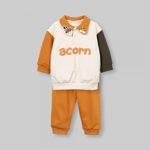 Bộ đông bé trai dài polo Animo Sồi và Sóc FW26 HN0826017 (1-4Y,Kem-Vàng)