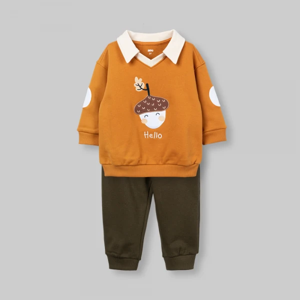 Bộ đông bé trai dài polo Animo Sồi và Sóc FW26 HN0826018 (1-4Y,Vàng-Rêu)