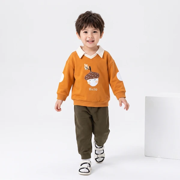 Bộ đông bé trai dài polo Animo Sồi và Sóc FW26 HN0826018 (1-4Y,Vàng-Rêu)